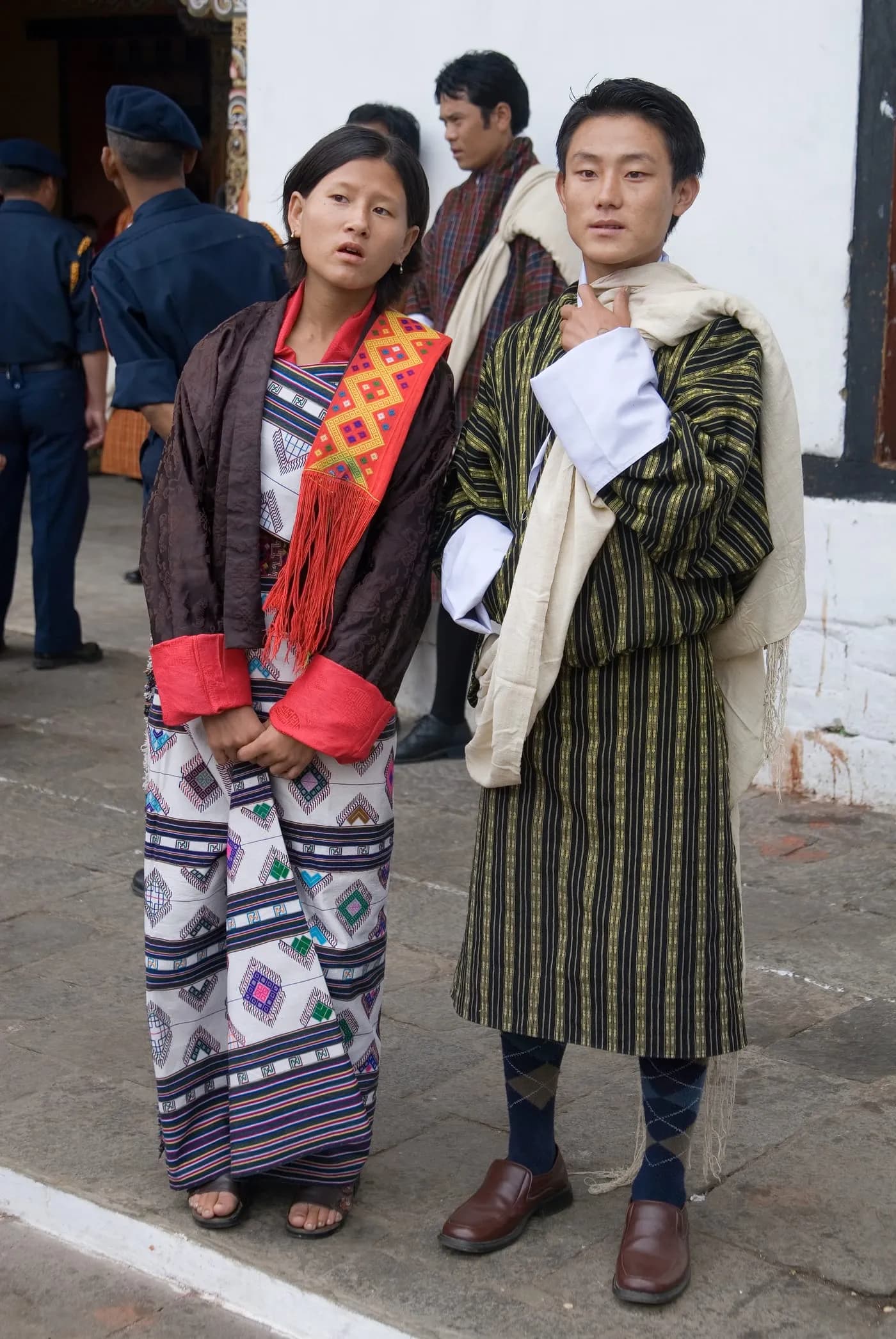 Bhutanese people in traditional dress during a cultural occasion