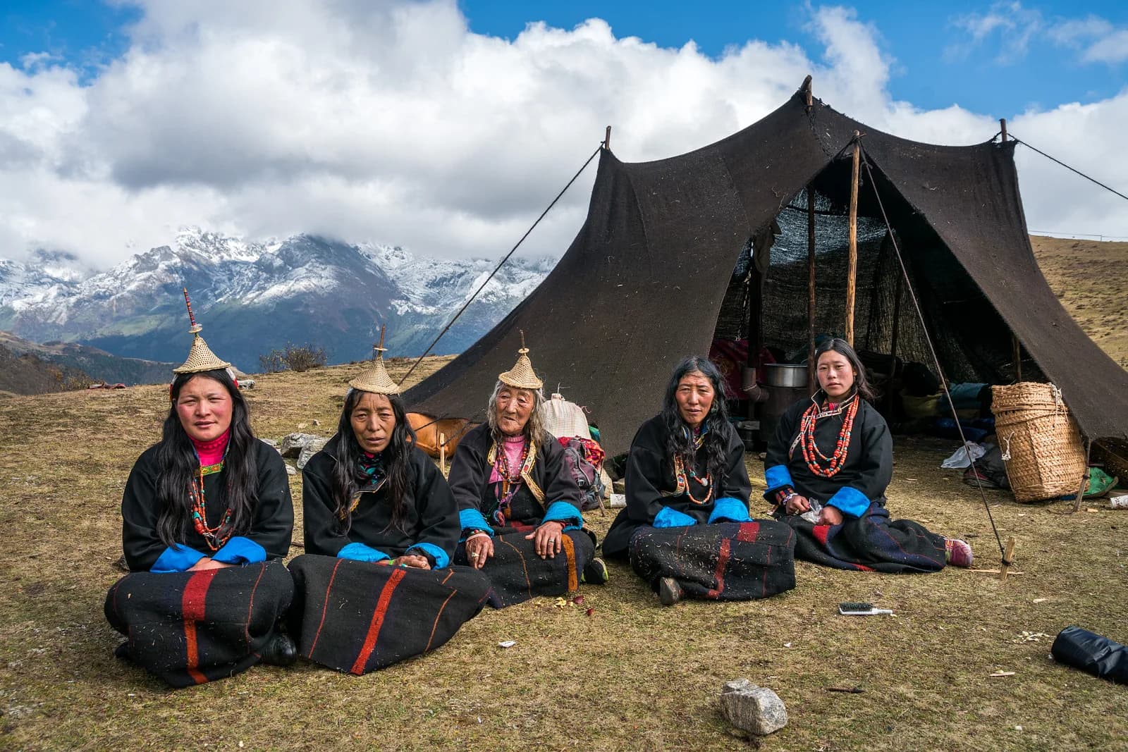 Layap highland community members at their camp in northern Bhutan